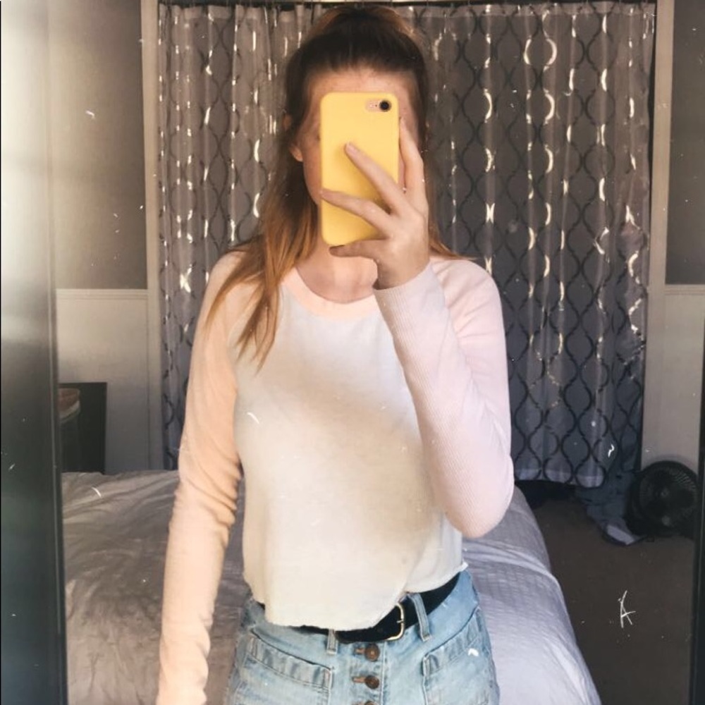 White and Pink Baseball Tee